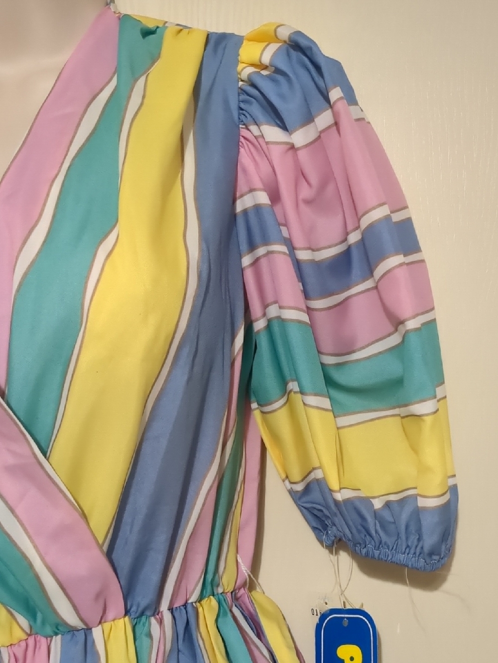 Vintage Papper Moon puffy sleeve pastel striped Juniors midi dress Size 5 NWT - Picture 3 of 12
